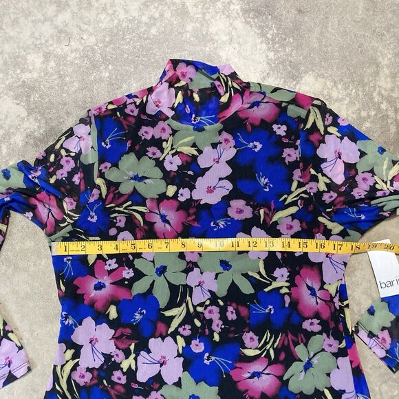 BAR III Dress Womens 0X Mock Neck Mesh Midi Floral Colorful Side Slit Unlined - Picture 2 of 11